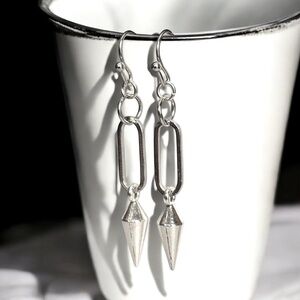 5 For $25💫Alternative Silver Paperclip Punk Spike Cone Dangles Earrings